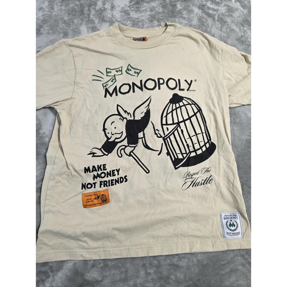 Monopoly Shoe Palace Make Money Not Friends Graphic Tee Mens Medium Beige Shirt